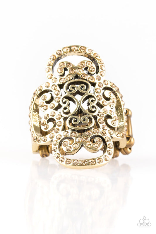 Regal Regalia Brass Topaz Rhinestone Ring Paparazzi R0082