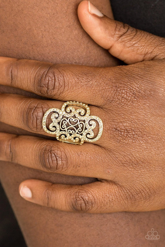 Regal Regalia Brass Topaz Rhinestone Ring Paparazzi R0082