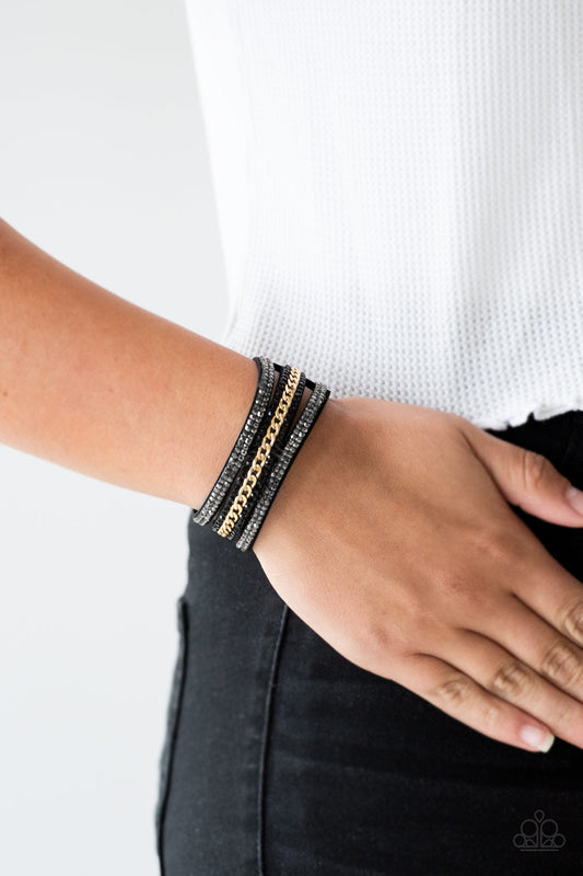 Rollin In Rhinestones Black Urban Wrap Bracelet Paparazzi B0008