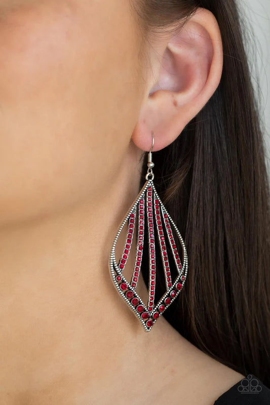 Showcase Sparkle Red Rhinestone Teardrop Earring Paparazzi E0133