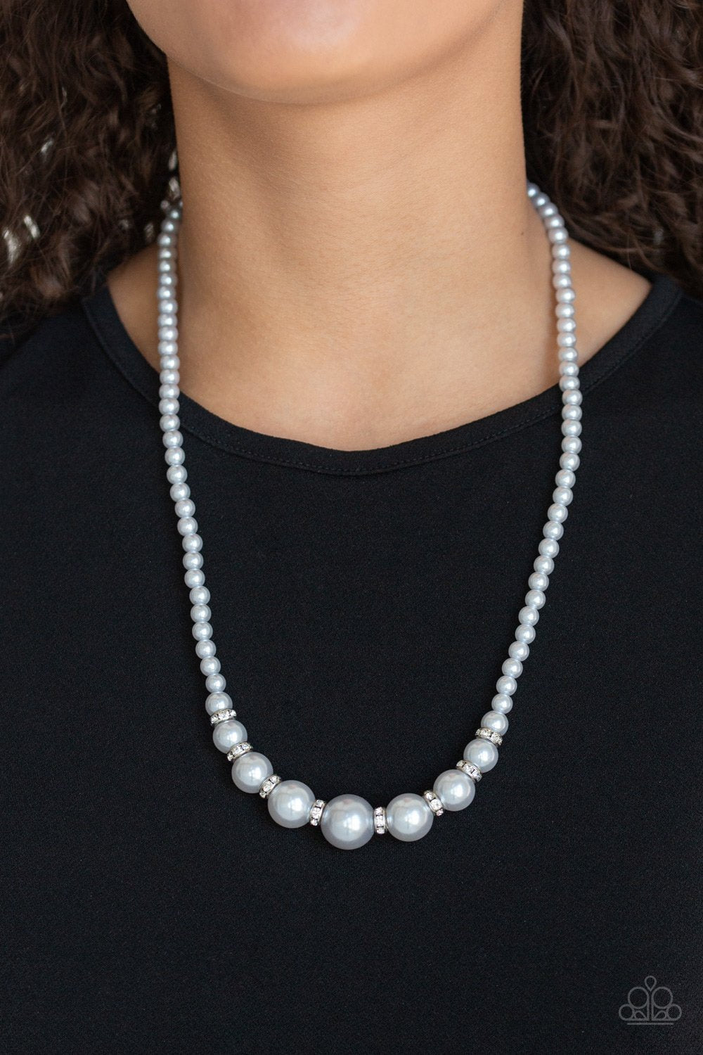 SoHo Sweetheart Silver Pearl White Rhinestone Necklace Paparazzi N0383
