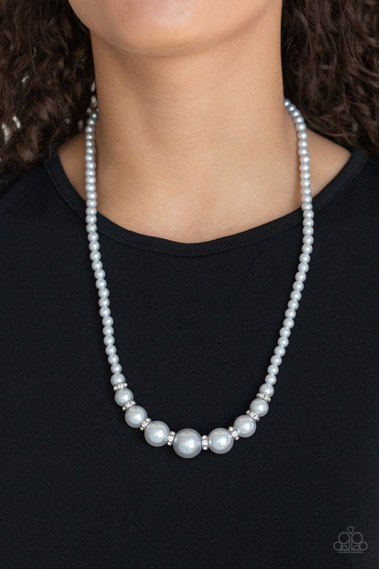 SoHo Sweetheart Silver Pearl White Rhinestone Necklace Paparazzi N0383