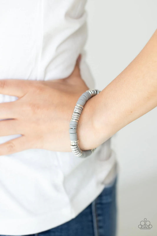 Stacked In Your Favor Silver Stretch Bracelet Paparazzi B0534