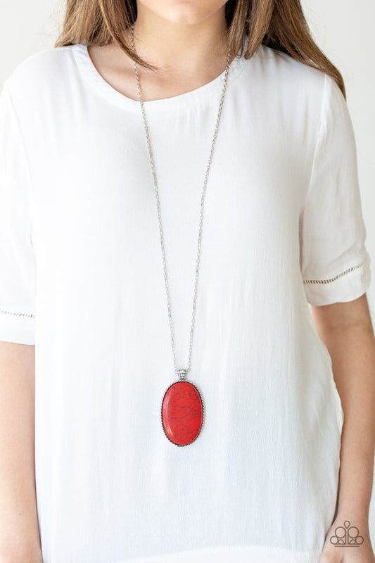 Stone Stampede Red Cracked Stone Necklace Paparazzi N0313