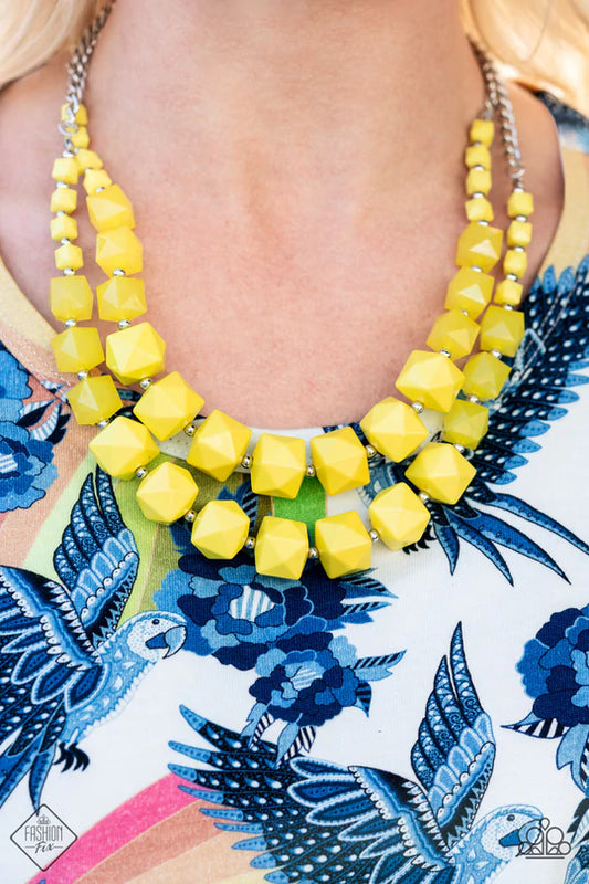 Summer Excursion Yellow Cube Bead Necklace Paparazzi N0298