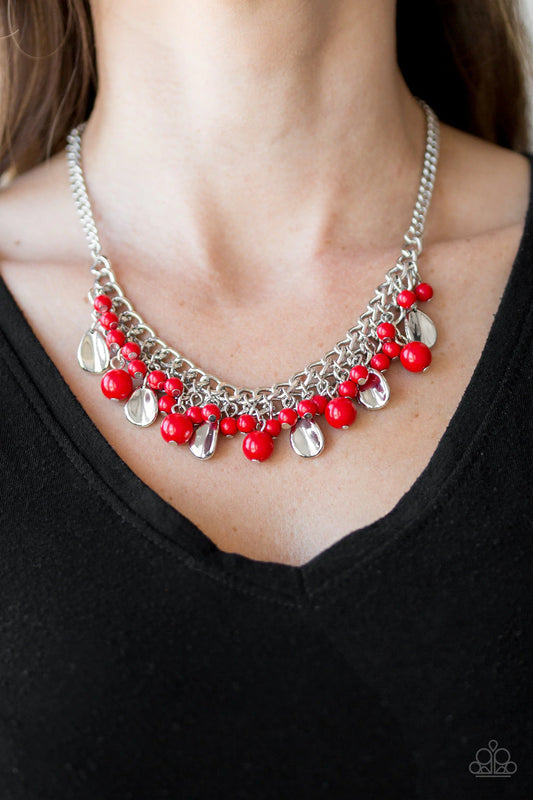 Summer Showdown Red Teardrop Necklace Paparazzi N0052
