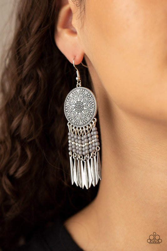 Sun Warrior Silver Earring Paparazzi E0436
