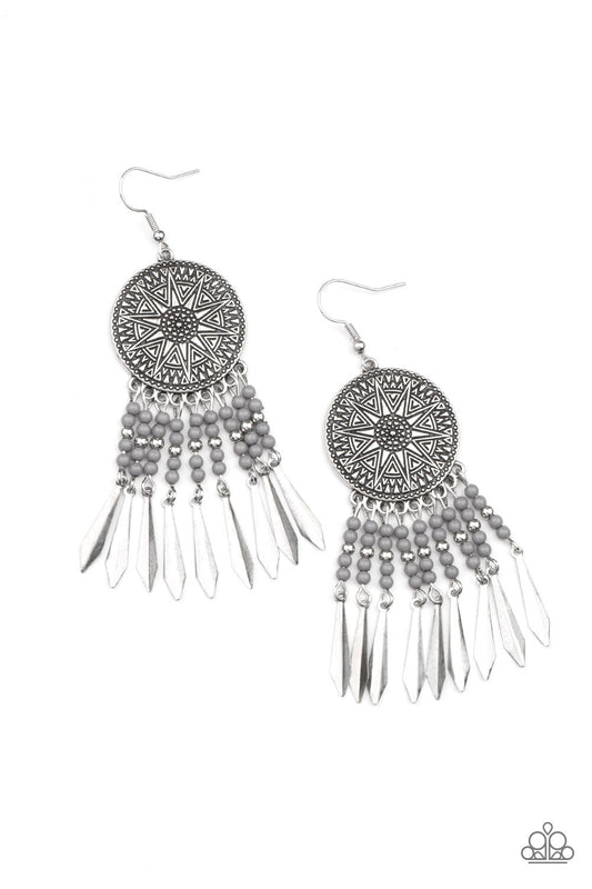 Sun Warrior Silver Earring Paparazzi E0436