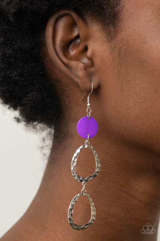 Surfside Shimmer Purple Shell Disc Earring Paparazzi E0209