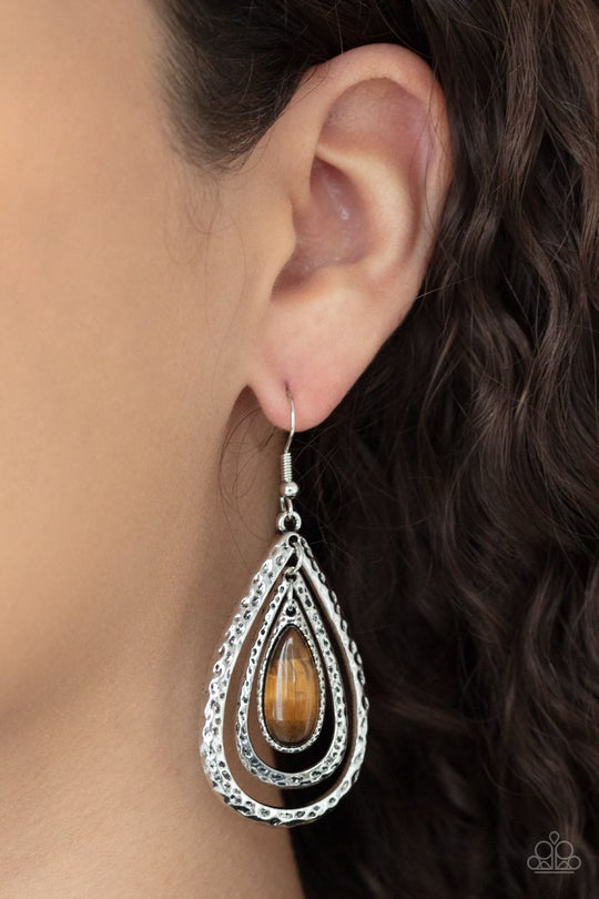 Teardrop Torrent Brown Tiger's Eye Earring Paparazzi E0067