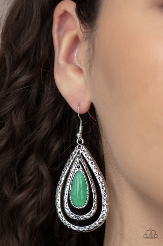 Teardrop Torrent Green Earring Paparazzi E0095