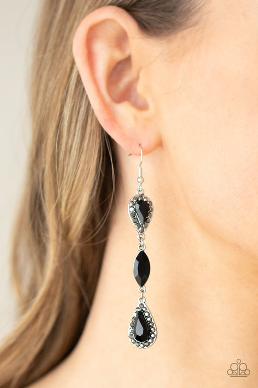 Test Of Timeless Black Teardrop Gem Studded Hematite Frame Earring Paparazzi E0323