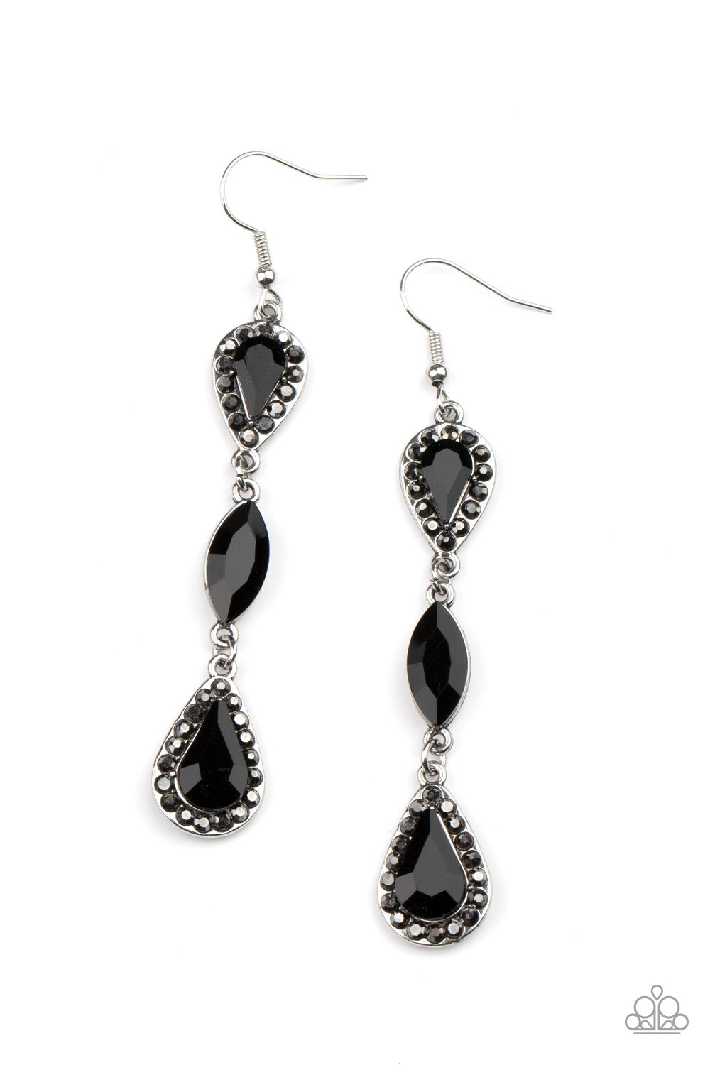 Test Of Timeless Black Teardrop Gem Studded Hematite Frame Earring Paparazzi E0323