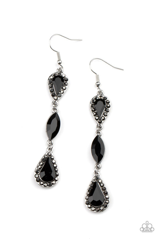 Test Of Timeless Black Teardrop Gem Studded Hematite Frame Earring Paparazzi E0323