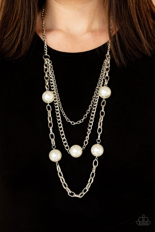 Thanks For The Compliment White Pearl Bead Silver Chain Necklace Paparazzi N0299