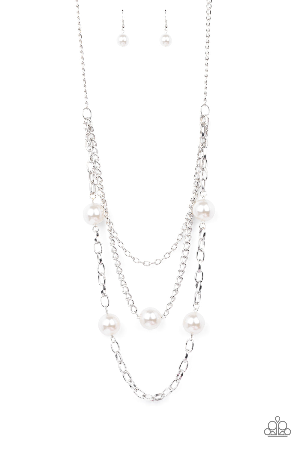 Thanks For The Compliment White Pearl Bead Silver Chain Necklace Paparazzi N0299