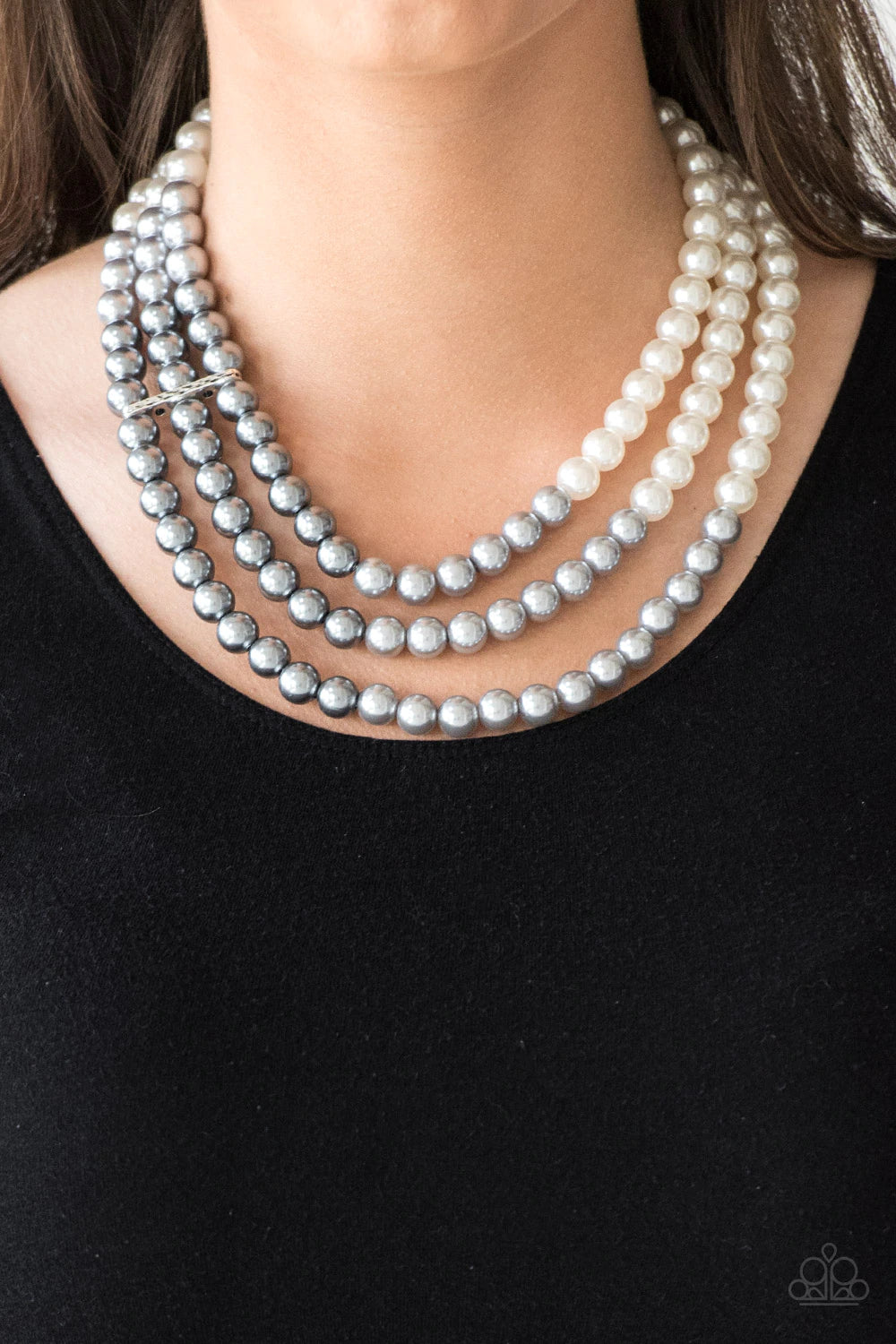 Times Square Starlet Multi Silver Dark Gray And White Pearl Necklace N0126