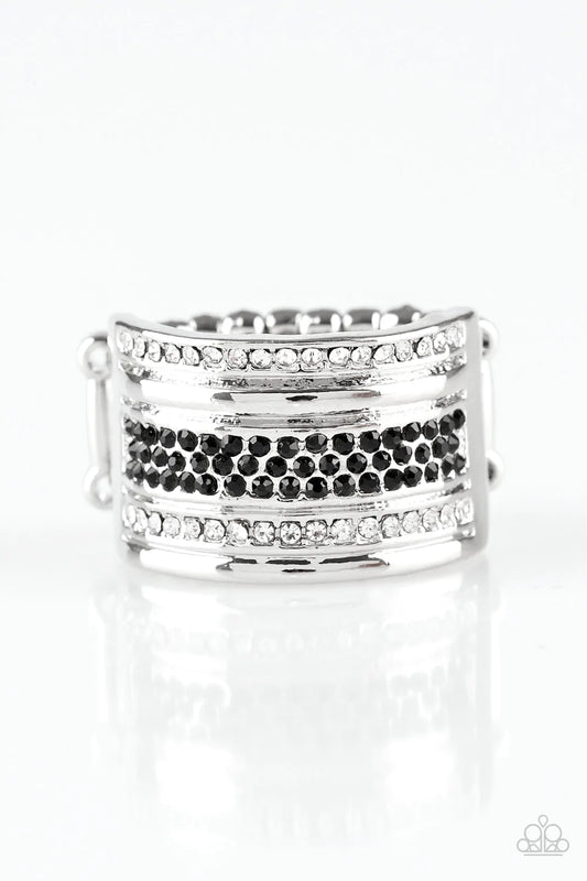 Top Dollar Drama Black And White Rhinestone Ring Paparazzi R0308