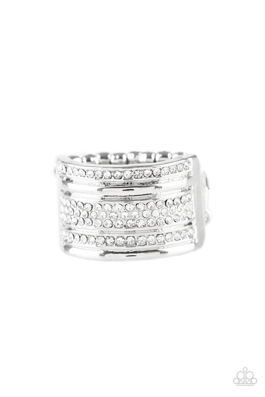 Top Dollar Drama White Rhinestone Ring Paparazzi R0038