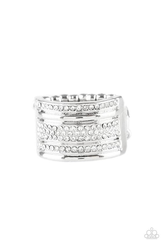 Top Dollar Drama White Rhinestone Ring Paparazzi R0038