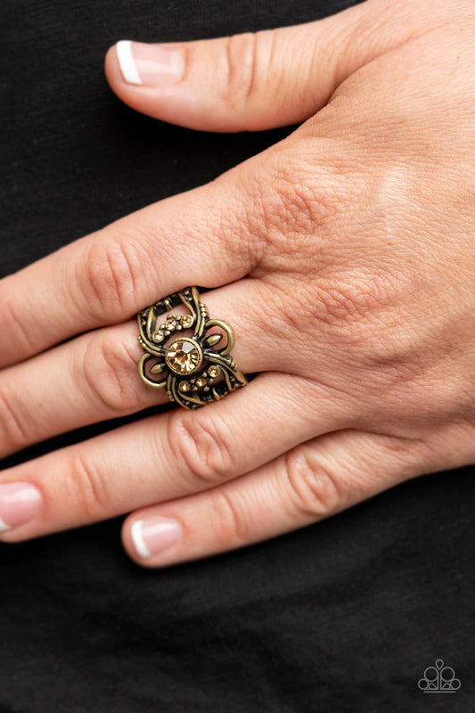 We Wear Crowns Here - Brass Topaz Rhinestone Ring Paparazzi R0260