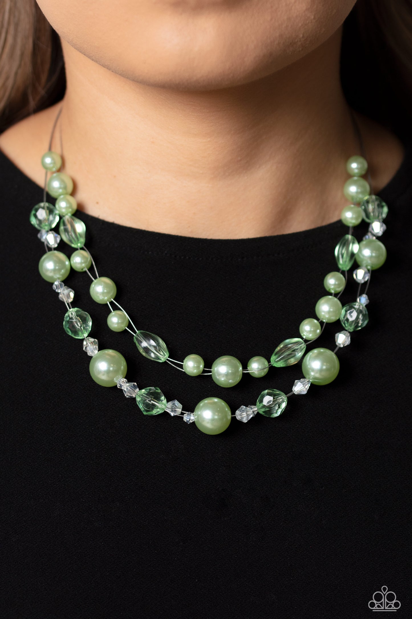 Parisian Pearls - Green Pearlescent Bead Necklace Paparazzi N1498