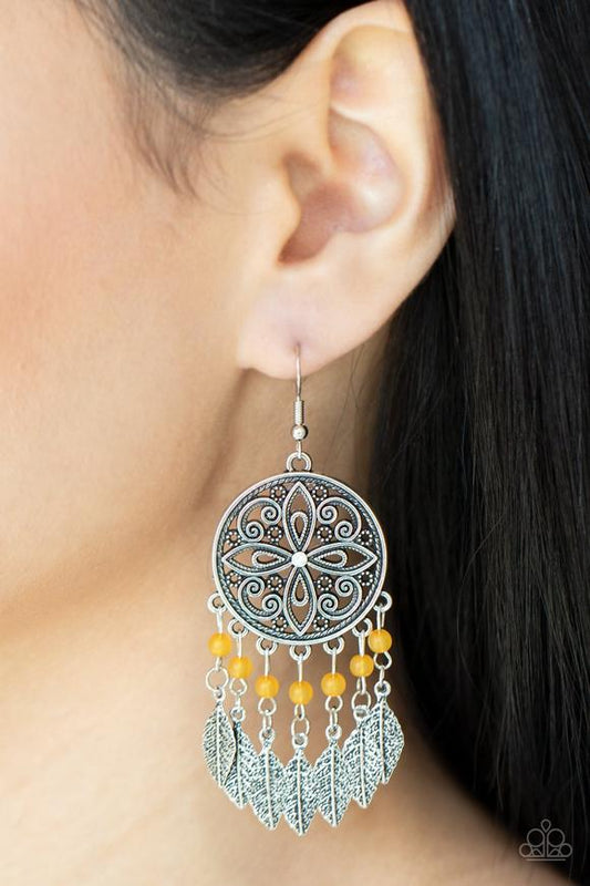 Free Spirited Fashionista Orange Silver Leaf Earring Paparazzi E0931