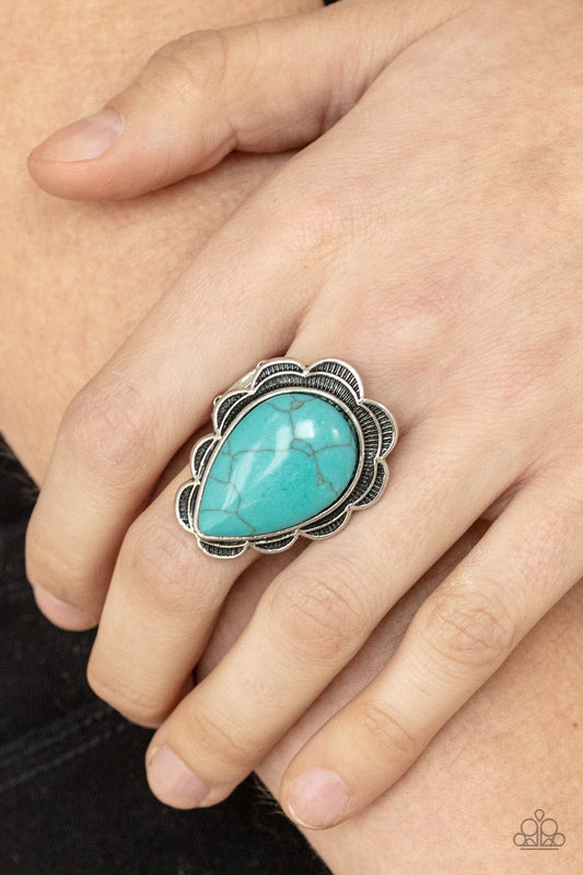 Badlands Romance Blue Brass Cracked Stone Brass Ring Paparazzi R0194