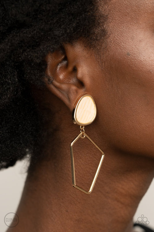 Retro Reverie Gold Frame Acrylic Stone Clip-On Earring Paparazzi E0020
